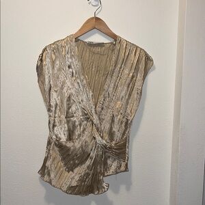 Zara Gold Pleated Wrap Blouse